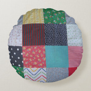 vintage style fun fabric design colourful patchwor round pillow