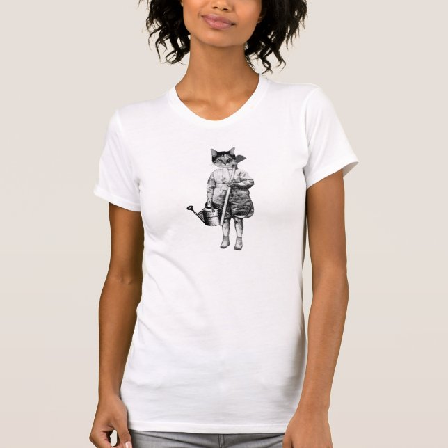 vintage style funny gardening cat tshirt (Front)