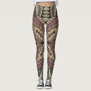 Vintage style geometric boho pattern leggings