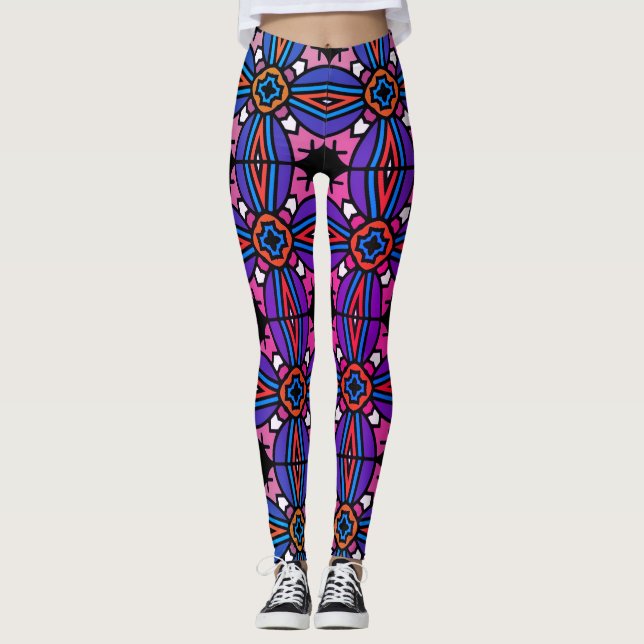 Vintage style geometric pattern leggings (Front)