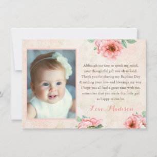 Vintage Style Girl Baptism Thank You Card, Photo Card