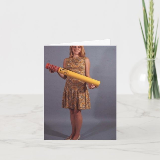 Vintage-Style "Girl with Giant Pencil" Note Card (Front)