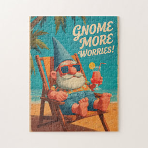Vintage Style Gnome Beach Vacation Design Jigsaw Puzzle