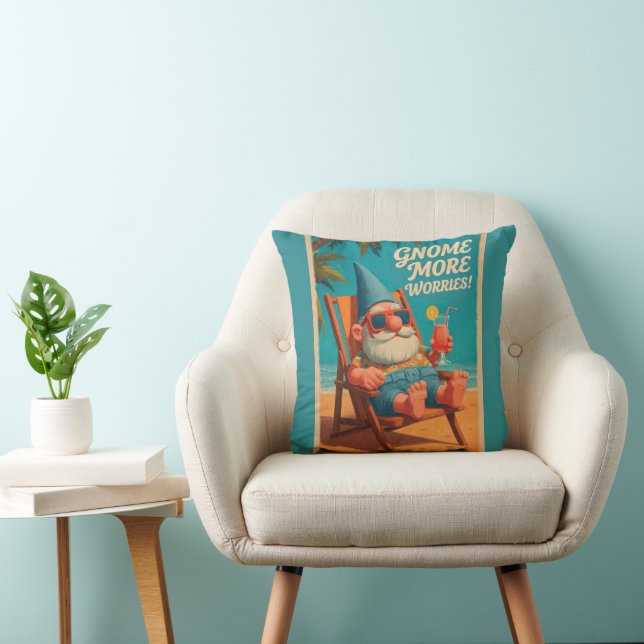 Vintage Style Gnome Beach Vacation Design Throw Pillow (Chair)