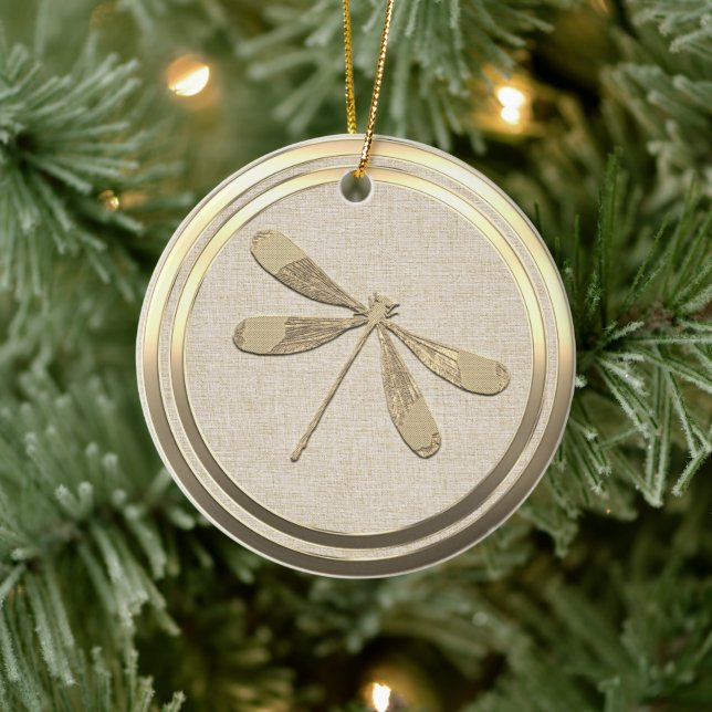 Vintage Style Gold Dragonfly Ceramic Ornament (Tree)