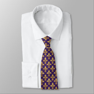 Vintage Style Gold Fleur De Lis Purple Elegant Tie