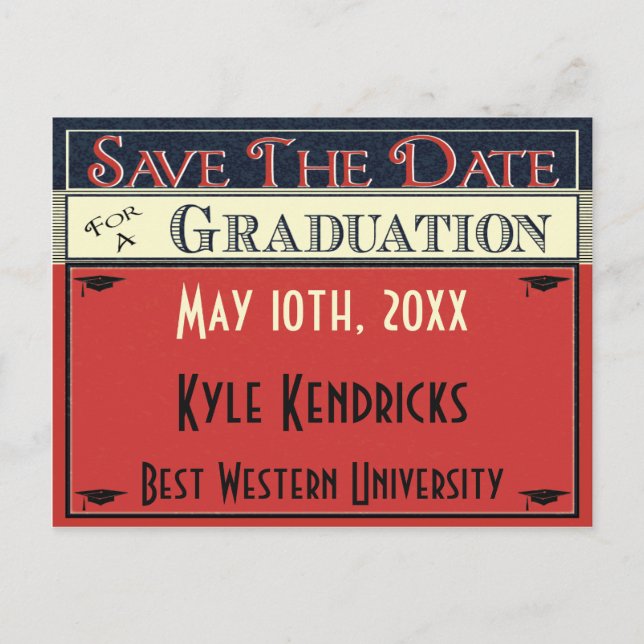 Vintage Style Graduation Save The Date Postcard (Front)