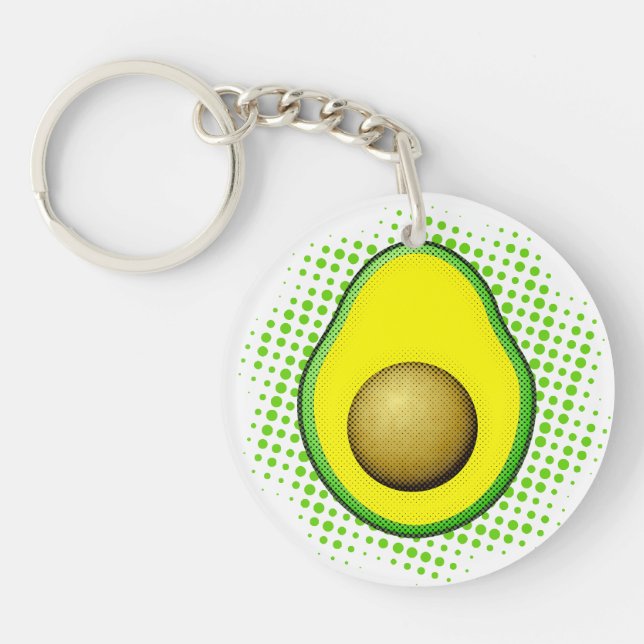 Vintage Style Green Avocado Drawing Keychain (Front)