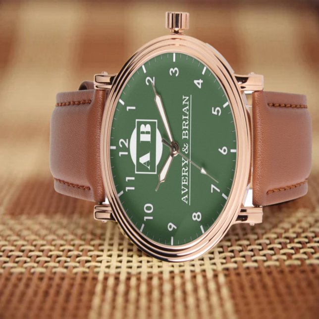 Vintage Style Green Minimal Monogram couple Watch (Creator Uploaded)