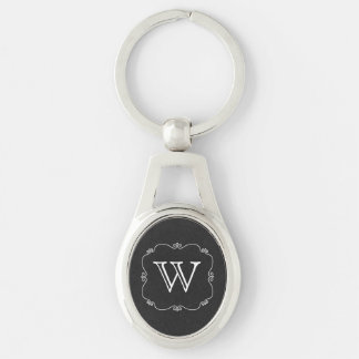 Vintage Style Grey and White Monogram Key Chain