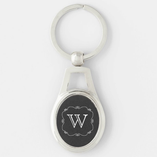 Vintage Style Grey and White Monogram Key Chain (Front)