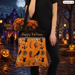 Vintage Style Halloween Pattern Large Tote Bag