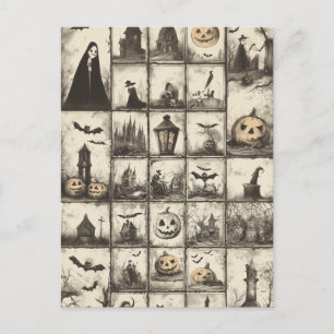 Vintage style Halloween pattern with sepia color Postcard