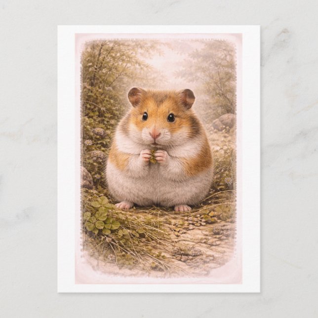Vintage-Style Hamster Illustration Postcard (Front)