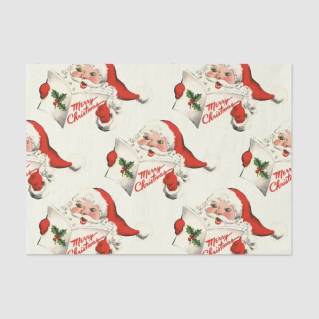 Vintage Style Happy Santa Claus Reading  Tissue Paper (Front)