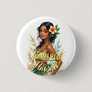 Vintage Style Hawaii Travel Honolulu Hula Girl 1 Inch Round Button
