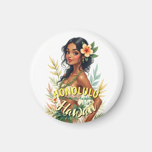 Vintage Style Hawaii Travel Honolulu Hula Girl Magnet (Front)