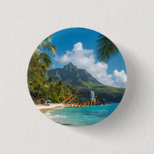Vintage Style Hawaiian Blue Sea Palms Sky Travel 1 Inch Round Button