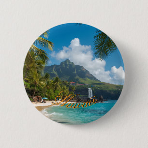 Vintage Style Hawaiian Blue Sea Palms Sky Travel 2 Inch Round Button