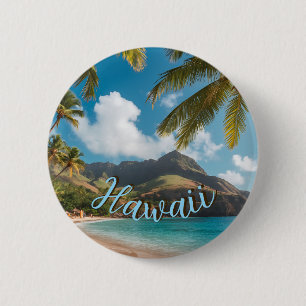 Vintage Style Hawaiian Blue Sea Palms Sky Travel 2 Inch Round Button