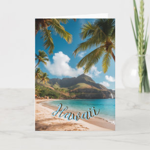 Vintage Style Hawaiian Blue Sea Palms Sky Travel Card