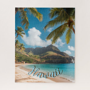 Vintage Style Hawaiian Blue Sea Palms Sky Travel Jigsaw Puzzle