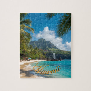 Vintage Style Hawaiian Blue Sea Palms Sky Travel Jigsaw Puzzle