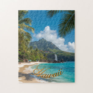 Vintage Style Hawaiian Blue Sea Palms Sky Travel Jigsaw Puzzle