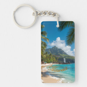 Vintage Style Hawaiian Blue Sea Palms Sky Travel Keychain