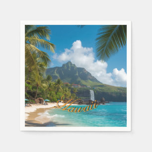 Vintage Style Hawaiian Blue Sea Palms Sky Travel Napkin