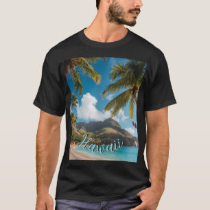 Vintage Style Hawaiian Blue Sea Palms Sky Travel T-Shirt