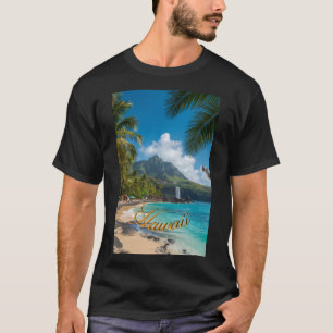 Vintage Style Hawaiian Blue Sea Palms Sky Travel T-Shirt