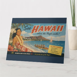 Vintage Style Hawaiian Travel Advertisement Card