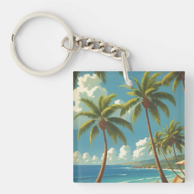 Vintage Style Hawaiian Travel Aloha From Hawaii Keychain (Front)