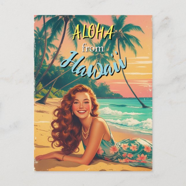 Vintage Style Hawaiian Travel Aloha from Hawaii Postcard (Front)