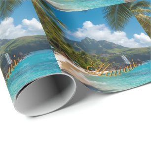 Vintage Style Hawaiian Travel Coast Blue Sea Wrapping Paper