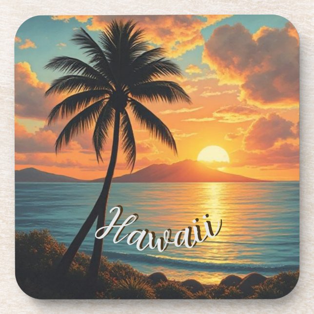 Vintage Style Hawaiian Travel Coast Sea Sunset Coaster (Front)