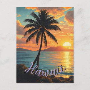Vintage Style Hawaiian Travel Coast Sea Sunset Holiday Postcard