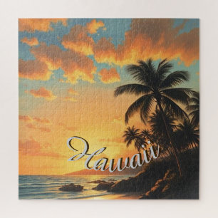 Vintage Style Hawaiian Travel Coast Sea Sunset Jigsaw Puzzle