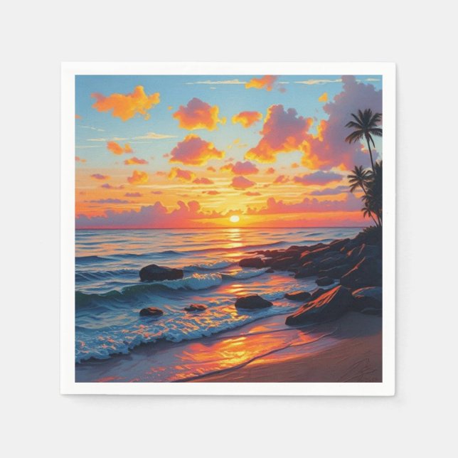Vintage Style Hawaiian Travel Coast Sea Sunset Napkin (Front)
