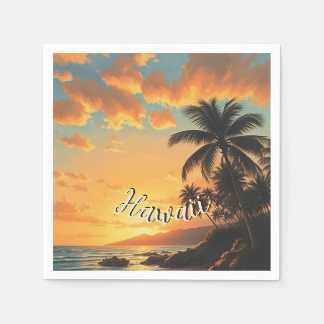 Vintage Style Hawaiian Travel Coast Sea Sunset Napkin (Front)
