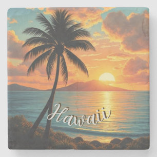 Vintage Style Hawaiian Travel Coast Sea Sunset Stone Coaster