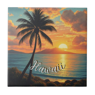 Vintage Style Hawaiian Travel Coast Sea Sunset Tile