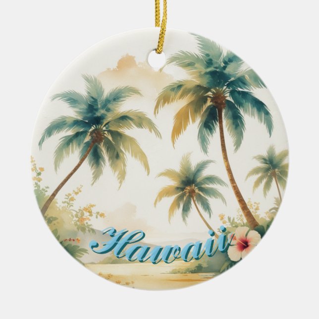 Vintage Style Hawaiian Travel Honolulu Ceramic Ornament (Front)