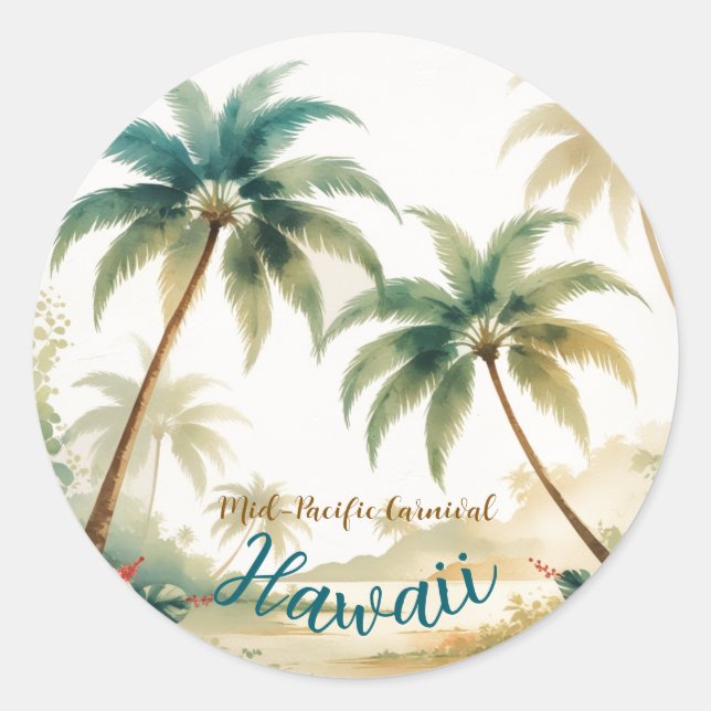 Vintage Style Hawaiian Travel Honolulu Classic Round Sticker (Front)