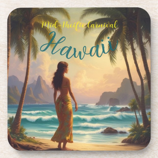 Vintage Style Hawaiian Travel Honolulu Hula Girl Coaster (Front)