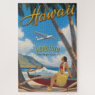Vintage Style Hawaiian Travel Honolulu Hula Girl Jigsaw Puzzle