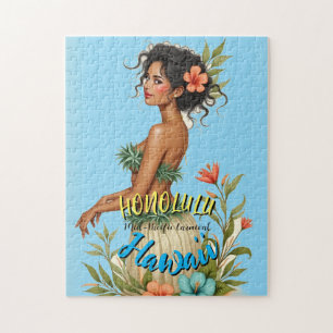 Vintage Style Hawaiian Travel Honolulu Hula Girl Jigsaw Puzzle