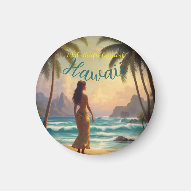 Vintage Style Hawaiian Travel Honolulu Hula Girl Magnet (Front)