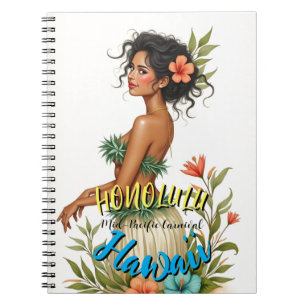 Vintage Style Hawaiian Travel Honolulu Hula Girl Notebook